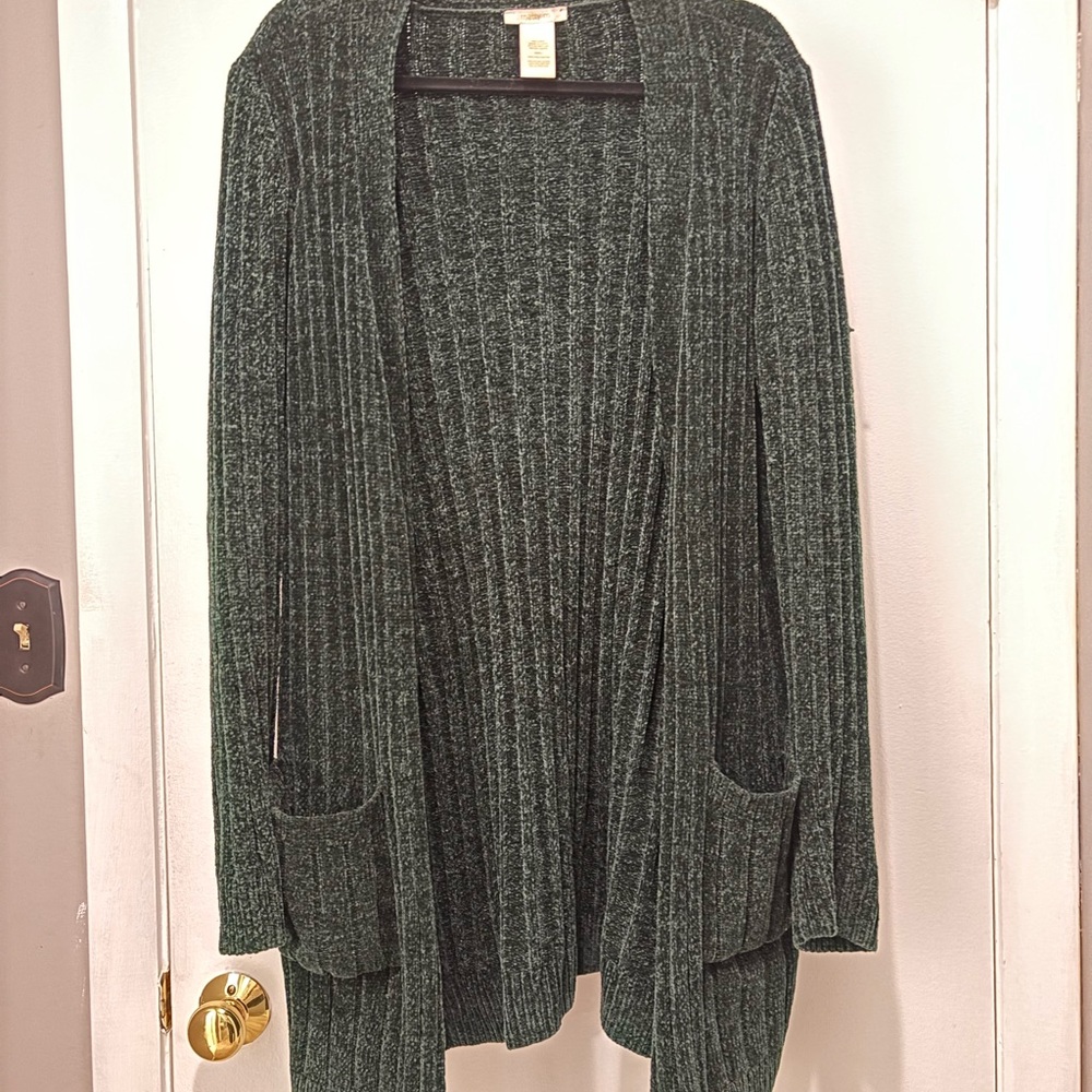 Matty M Dark Green Ribbed Cardigan Large